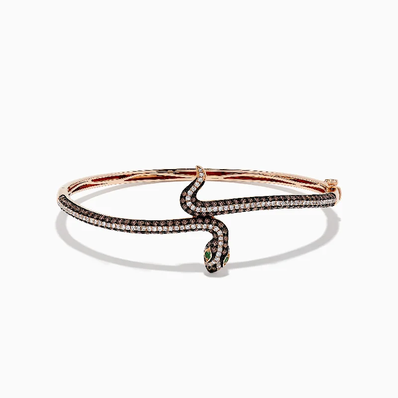 Ladies everlasting wear bracelets -Safari 14K Rose Gold Espresso Diamond Snake Bangle, 2.12 TCW