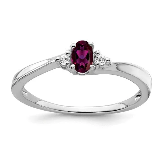 Ladies Rings with Grey Lawsonite-14k White Gold Oval 5x3mm Rhodolite Garnet And Diamond Ring