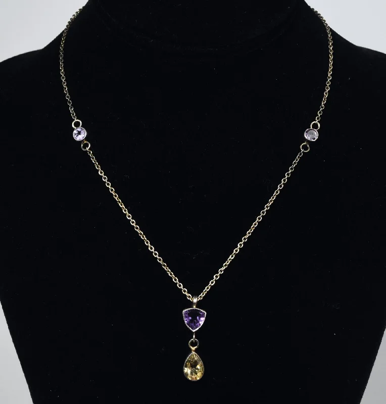 Hefty gleam necklaces -Vintage Sterling Silver Amethyst and Citrine Chain Necklace