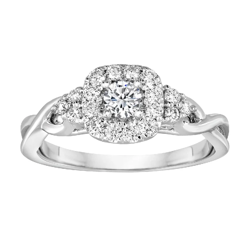 Ladies Engagement Rings Twisted Glow-14k White Gold .20 Round diamond with 12 Round.25cttw Halo Engagement Ring BLISS3-E-Size 8.5