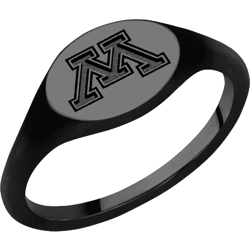 Ladies Rings with Aqua Hemimorphite-University of Minnesota Custom Collegiate Black Zirconium Signet Ring