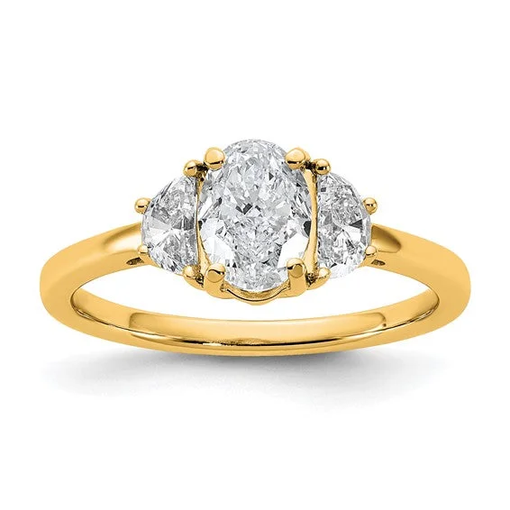 Ladies Engagement Rings with Serpentine Glow-14k Yellow Gold Lab Grown VS DEF Diamond Engagement Ring with Oval Center and Half Moon Side Accents