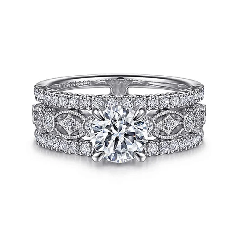 Ladies Engagement Rings Round Spark-Gabriel & Co Gemma - 14K White Gold Wide Band Round Diamond Engagement Ring