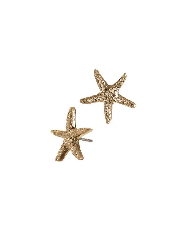 Ladies Earrings with Striped Agate-Hot Tomato Starfish Stud Earrings in Worn Gold