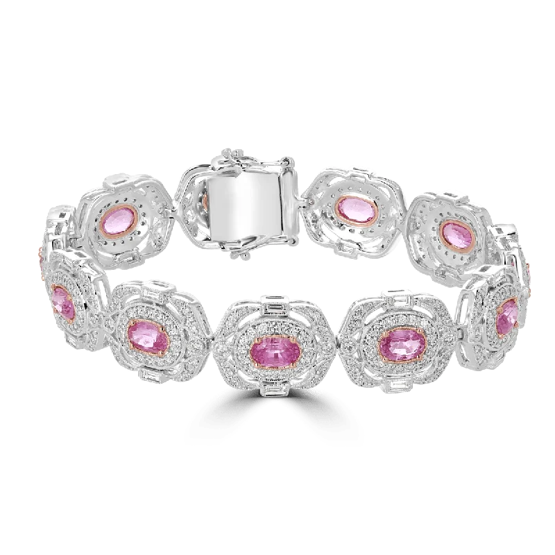 Ladies refined sleek bracelets -JULEVE 18KT 7.08 CARAT PINK SAPPHIRE & 4.04 CARAT DIAMOND HALO BRACELET