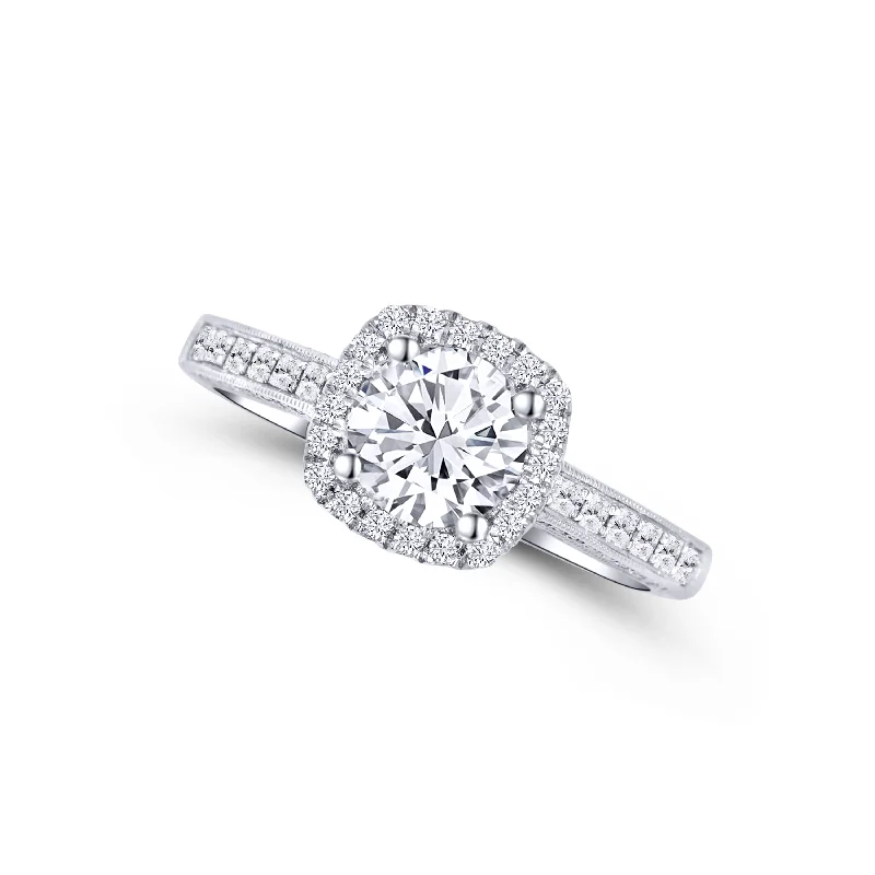 Ladies Engagement Rings with Euclase Glow-14K White Gold Round 0.75 Carat Diamond Halo Engagement Ring 0.30 Carat Diamond Accents