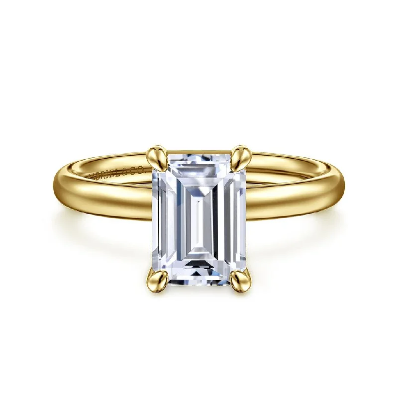 Ladies Engagement Rings Cloud Shine-Gabriel & Co. 14K Yellow Gold Emerald Cut Soliatire Engagement Ring Mounting