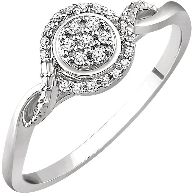 Ladies Rings with Spiral Glow-10K White Gold 1/10 CTW Diamond Multi Stone Halo Twist Style Promise Ring