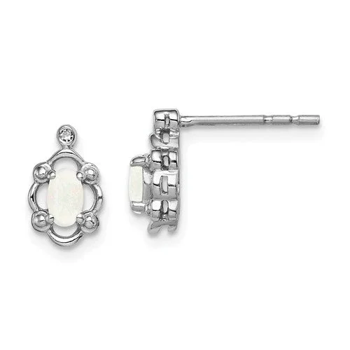 Ladies Earrings with Angel Spark-Sterling Silver Created White Opal & Diamond Accent Earrings