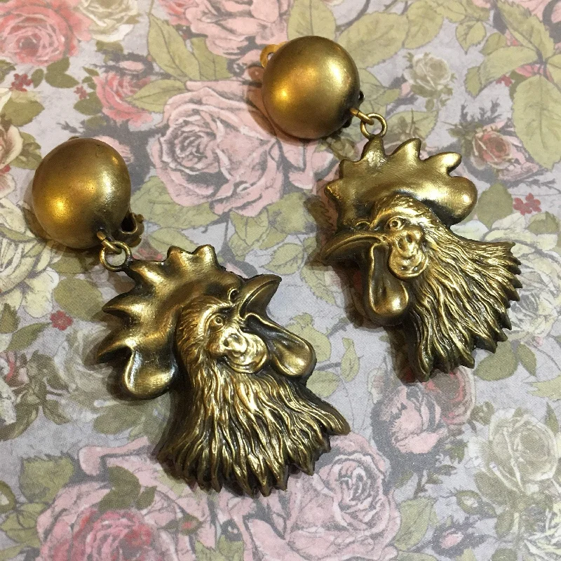 Ladies Earrings with Grey Lawsonite-Cockerel Earrings Joseff of Hollywood