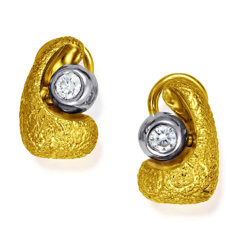 Ladies Earrings Thin Glow-Yellow Gold Modern Art Earrings with Diamonds