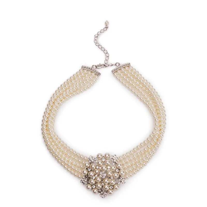 Royal purple necklaces -Audrey Hepburn Inspired Necklace: 5 Row Cream Glass Pearl Choker