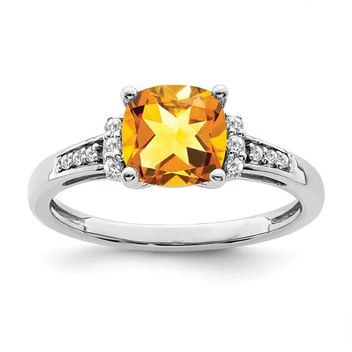 Ladies Rings with Green Grandidierite-14k White Gold Citrine Cushion and Diamond Ring