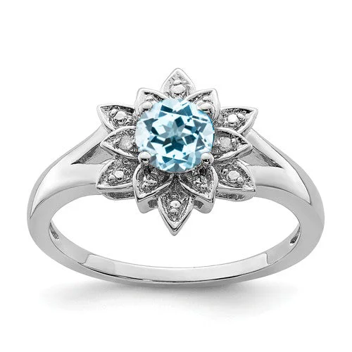 Ladies Rings for Activist Spark-Sterling Silver Diamond & Round Gemstone Lotus Flower Rings