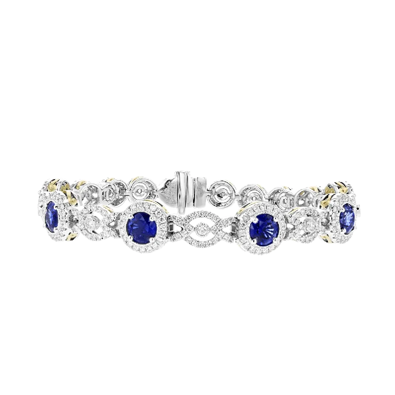 Ladies robust chunky bracelets -JULEVE 18KT 6.62 CTW SAPPHIRE & 2.90 CTW DIAMOND HALO BRACELET