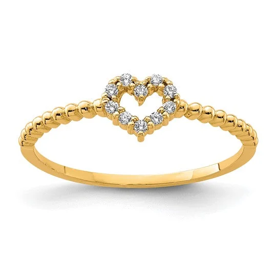 Ladies Rings for Kin Glow-10k Gold CZ Heart Beaded Ring