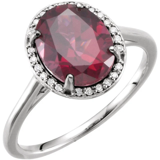 Ladies Rings for Youth Glow-14K White Gold Oval Rhodolite Garnet & .06 CTW Diamond Halo Ring