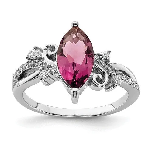 Ladies Rings with White Phenakite-Sterling Silver Purple Glass Marquise Stone And CZ Ring