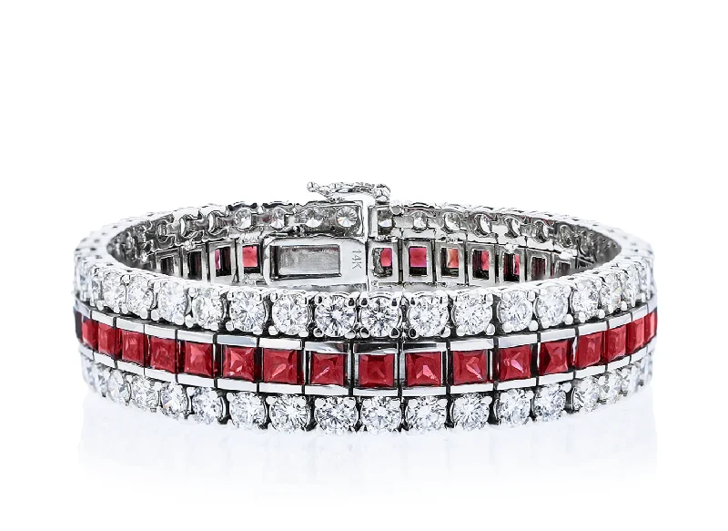 Ladies passionate red bracelets -JULEVE 14KT WHITE GOLD 11.90CT RUBY & 16.17CTW DIAMOND BRACELET