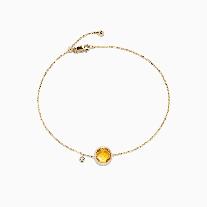 Ladies planetary orbit bracelets -Sunset 14K Yellow Gold Citrine & Diamond Bolo Chain Bracelet, 1.53 TCW