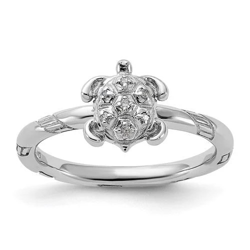 Ladies Rings Bold Spark-Sterling Silver Stackable Expressions Diamond Turtle Ring