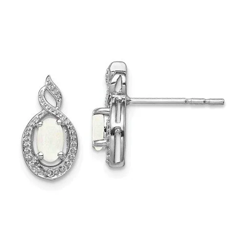 Ladies Earrings for Niece Spark-Sterling Silver Created White Opal & Diamond Accent Earrings