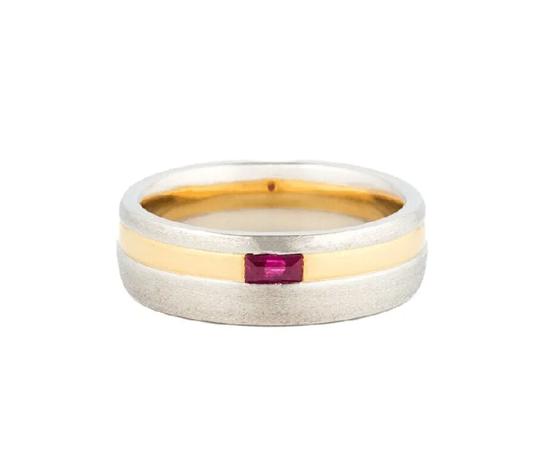 Ladies Engagement Rings with Labradorite Shine-Christian Bauer Ruby Two Tone Wedding Band Ring in Platinum and 18K