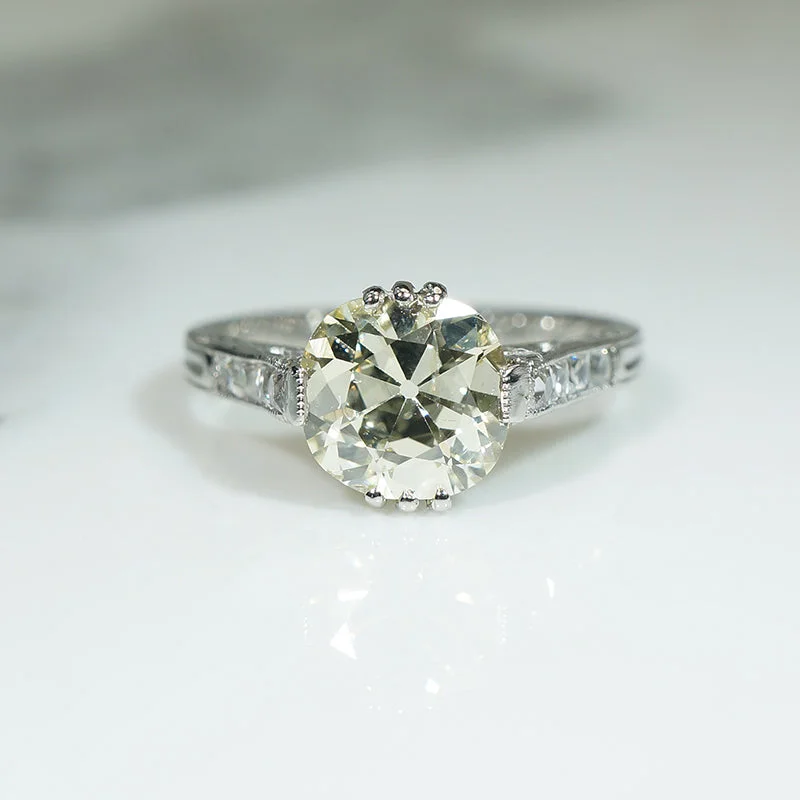 Ladies Engagement Rings Bloom Spark-Platinum Waves Old Mine Cut Diamond Deco Engagement Ring