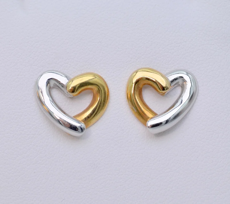 Ladies Earrings with Pink Rhodonite-18K White/Yellow Gold Two-Tone Heart Earrings