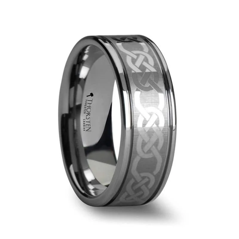 Ladies Rings with Mauve Sugilite-Thorsten PALATINE Laser Engraved Tungsten Ring with Celtic Pattern - 6mm 8mm or 10mm