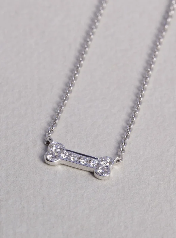 Crisp white gold necklaces -Dog Bone White Gold Dimond Necklace