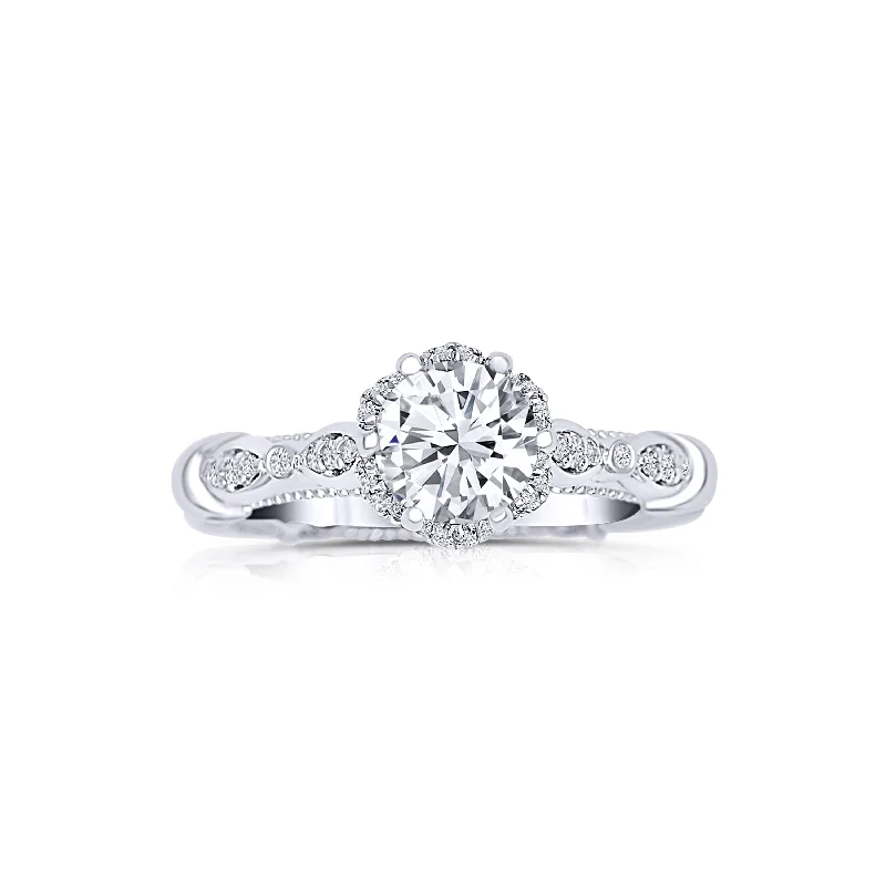 Ladies Engagement Rings Platinum Shine-14K White Gold Round 1.02 Carat Diamond Halo Engagement Ring