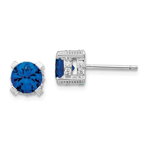 Ladies Earrings with Lotus Glow-Cheryl M Sterling Silver 6.5mm Round Blue Spinel & CZ Stud Earrings