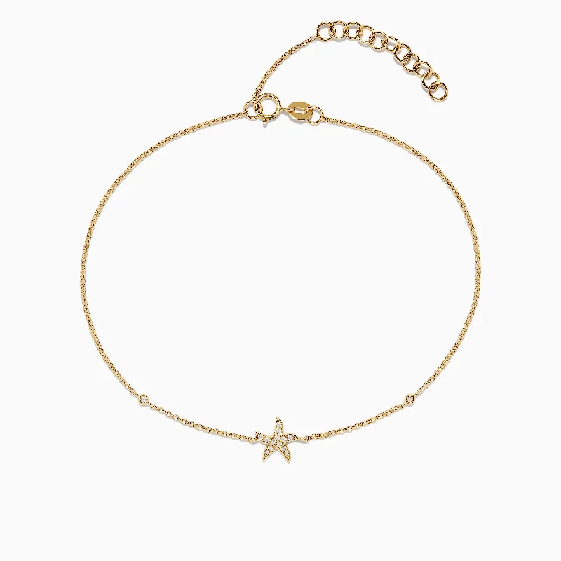 Ladies courageous heart bracelets -Novelty 14K Yellow Gold Diamond Starfish Ankle Bracelet