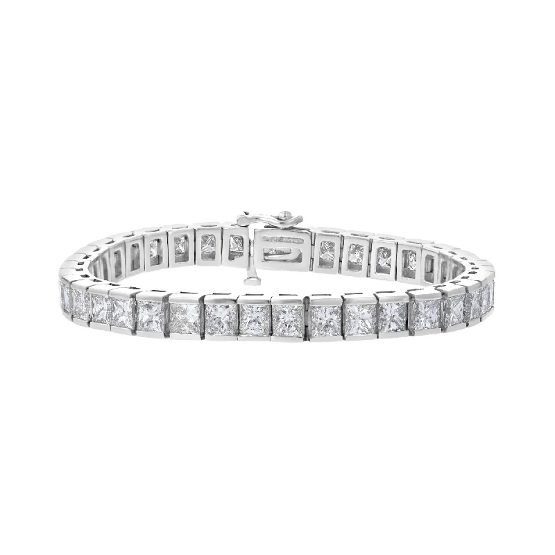 Ladies etched message bracelets -18KT WHITE GOLD 20.12 CTW PRINCESS CUT BAR-SET TENNIS BRACELET