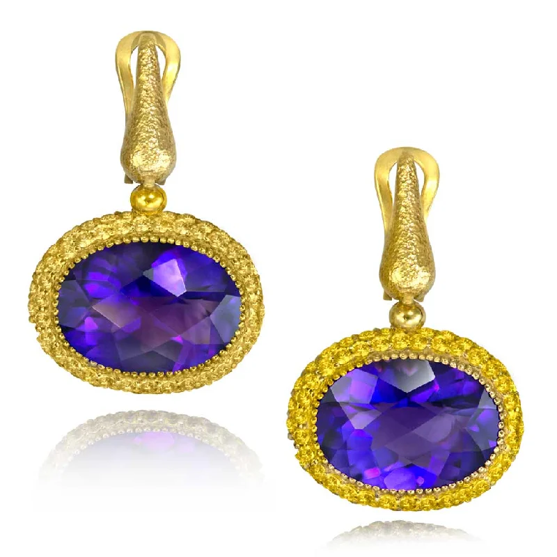 Ladies Earrings Budget Spark-Gold Cocktail Drop Earrings With Amethyst & Sapphires