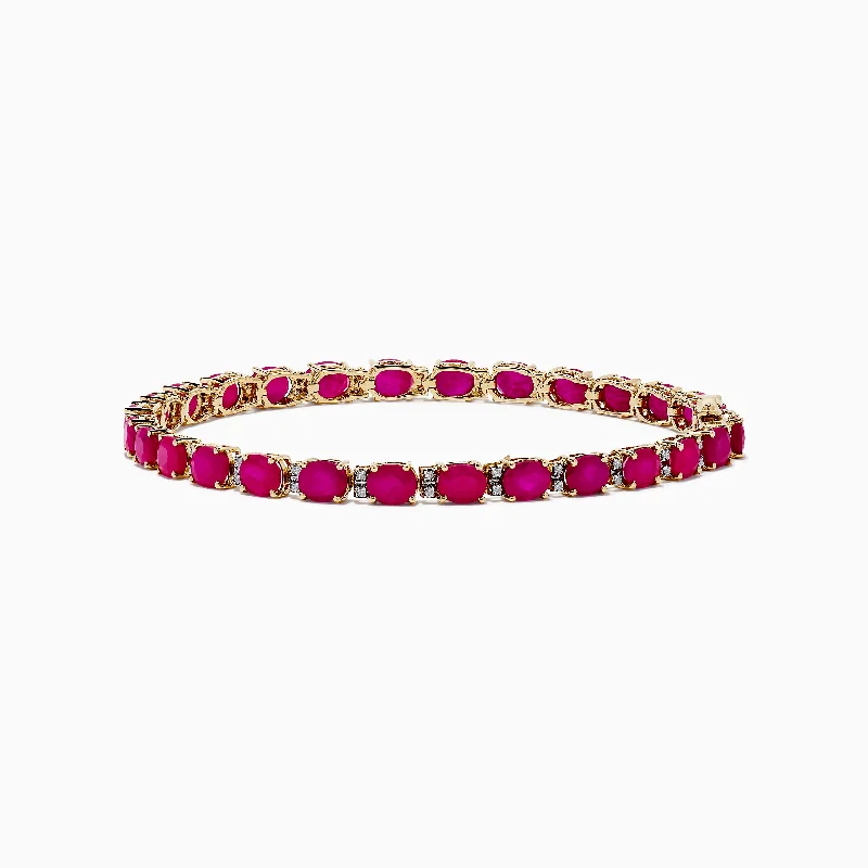 Ladies fanciful twist bracelets -Ruby Royale 14K Yellow Gold Ruby and Diamond Tennis Bracelet, 12.19 TCW