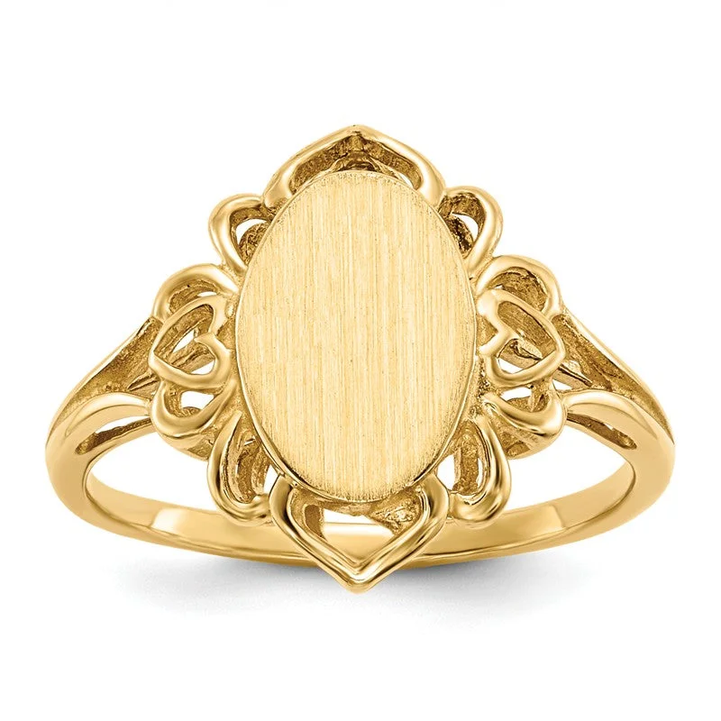 Ladies Rings with Square Spark-14k Yellow Gold Oval Filigree Surround Signet Ring (Ladies Sizes)