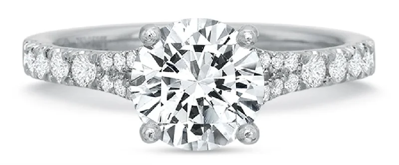 Ladies Engagement Rings with Enstatite Shine-18k White Gold Split Shank Engagement Ring Mounting