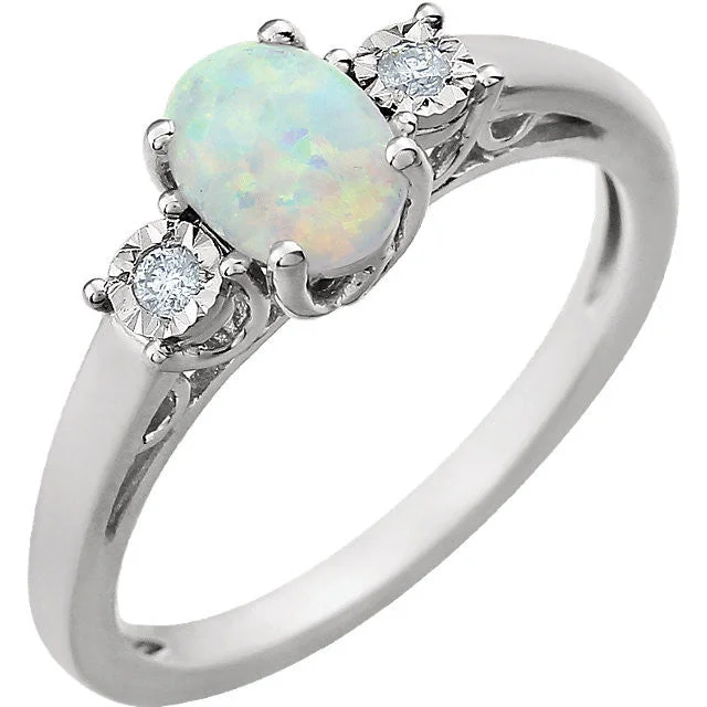 Ladies Rings with Flame Spark-14k White Gold Created Opal & .04 CTW Diamond Ring