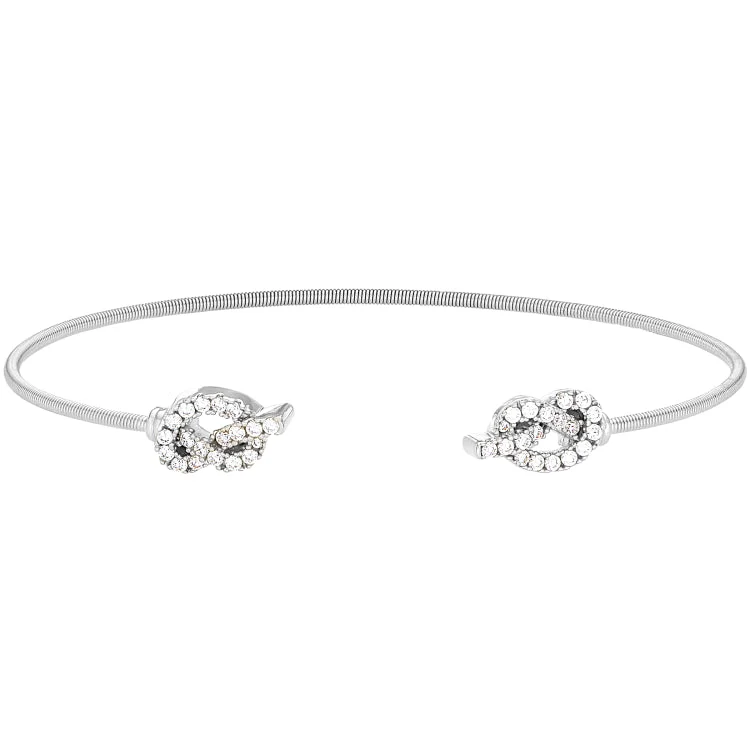 Ladies compass path bracelets -Rhodium Finish Sterling Silver Cable Cuff Bracelet with Simulated Diamond Knots