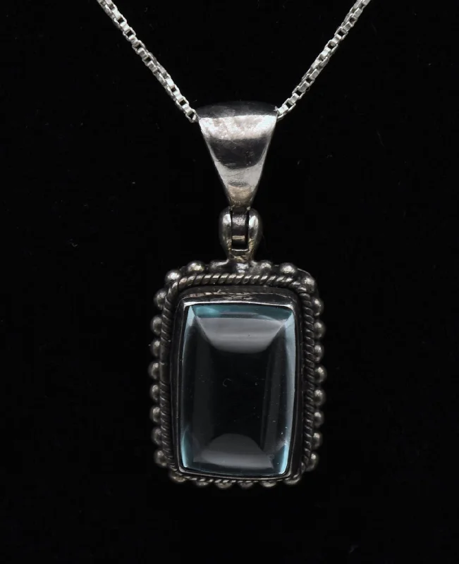 Calm blue necklaces -Vintage Sugar Loaf Blue Topaz Pendant Necklace - 20.5"