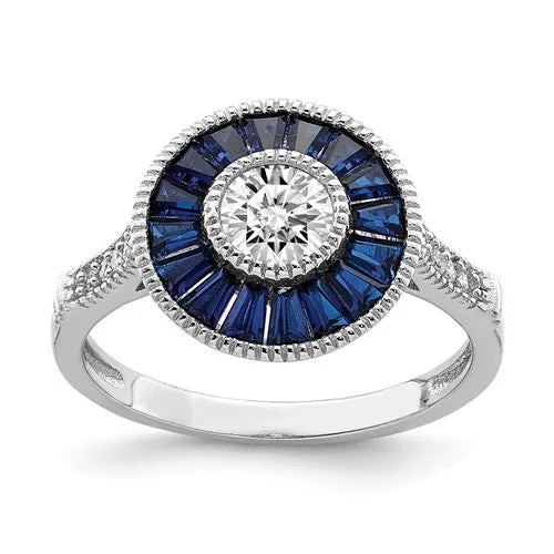 Ladies Rings for Design Glow-Sterling Silver Created Blue Spinel And CZ Halo Ring