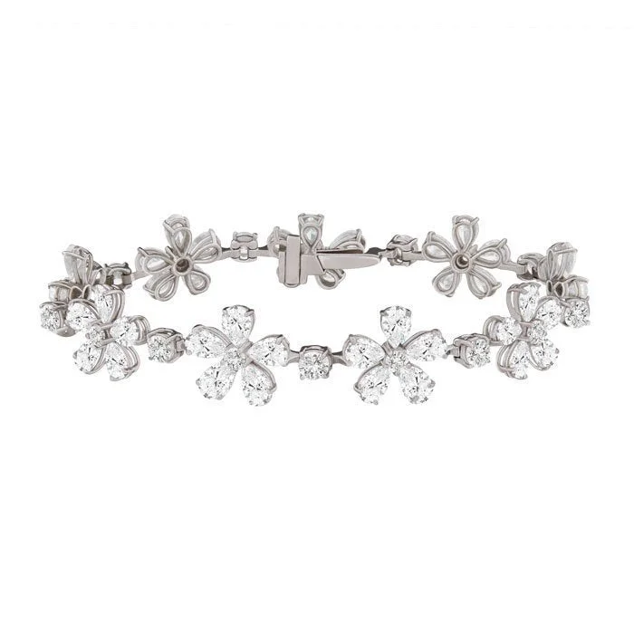 Ladies loving embrace bracelets -18KT White Gold 14.25 CTW Diamond Flower Bracelet