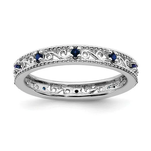 Ladies Rings with Anchor Glow-Sterling Silver Stackable Expressions Created Blue Sapphire Filigree Ring