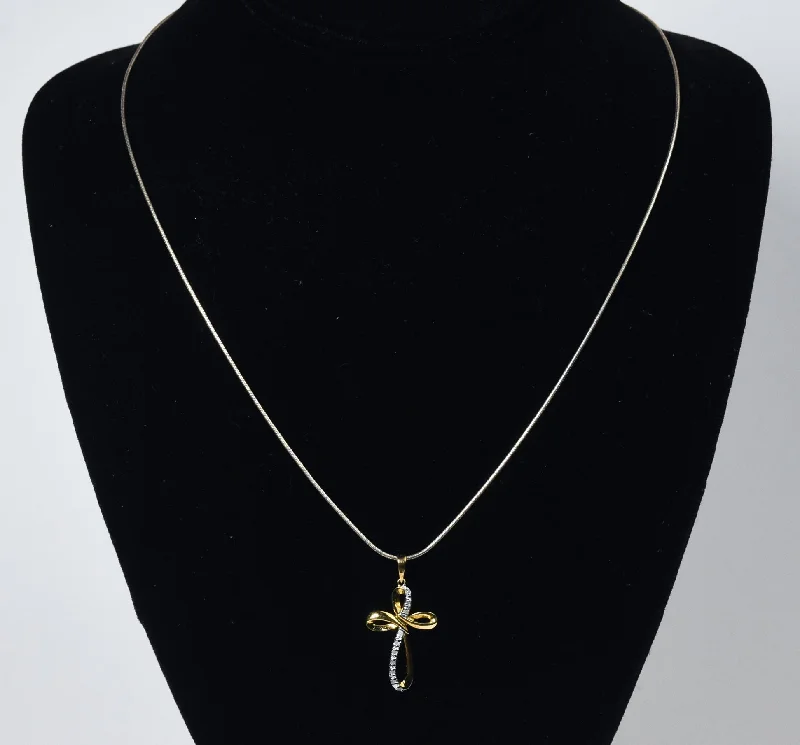 Floral whisper necklaces -Gold Plated Sterling Silver Diamond Twisted Cross Pendant on Sterling Silver Chain Necklace