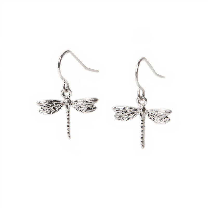 Ladies Earrings for Sister Shine-Pretty Silver Dragonfly Hook Earrings