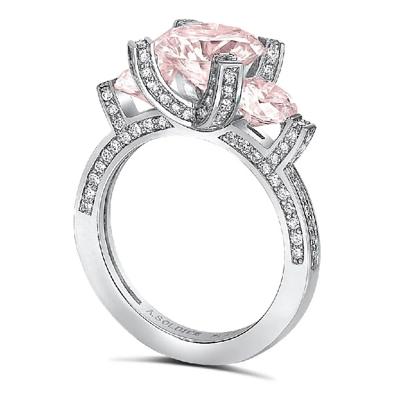 Ladies Engagement Rings with Ruby Glow-Princess Morganite Diamond Platinum Trinity Engagement Ring