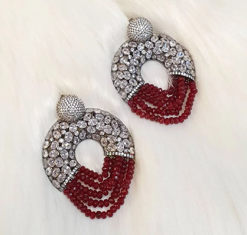 Ladies Earrings for Bride Spark-Ruby Crystal Statement Hoop Earrings