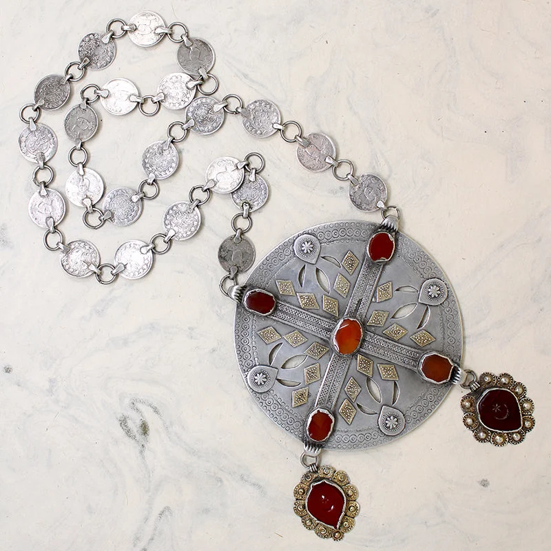 Airy titanium necklaces -Monumental Turkmen Fire Gilded Silver Necklace